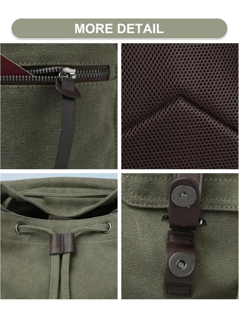 Vintage Olive Green Canvas Backpack for Men - Retro Rucksack for 15.6” Laptop